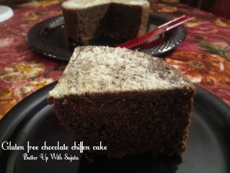 Eggless Gluten Free Chocolate Chiffon Cake – Batter Up With Sujata Chocolate Chiffon Cake, Canned Frosting, Sorghum Flour, Gluten Free Cake, Egg Yolks, Chiffon Cake, Gluten Free Chocolate, Vegan Cake, Delicious Chocolate