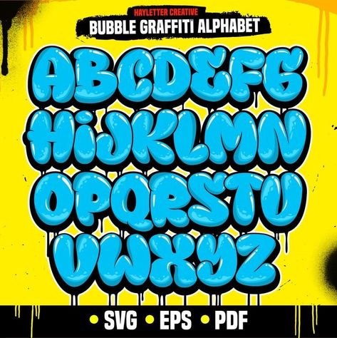 Creative - Modern Font Designs Spongebob Lettering, Creative Fonts Alphabet, Bubble Letter Fonts Graffiti, Cool Fonts Alphabet Graffiti, Bubble Letter Graffiti, Throwies Graffiti Alphabet, Drippy Letters, Graffiti Bubble Letters, Font Websites