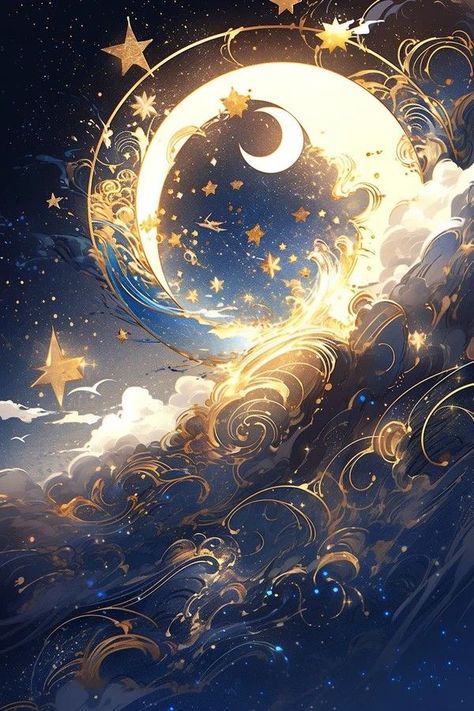 Whats Wallpaper, The Moon And Stars, Dreamy Artwork, Pretty Backgrounds, Japon Illustration, Celestial Art, Wallpaper Patterns, Cool Wallpapers Art, Fantasy Art Landscapes