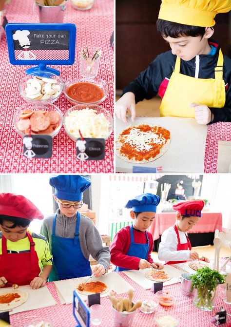 Chef Birthday Party, Modern Bistro, Kids Cooking Party, Pizza Party Birthday, Baking Birthday Parties, Kids Pizza, Cooking Party, Kid Chef, Mini Chef