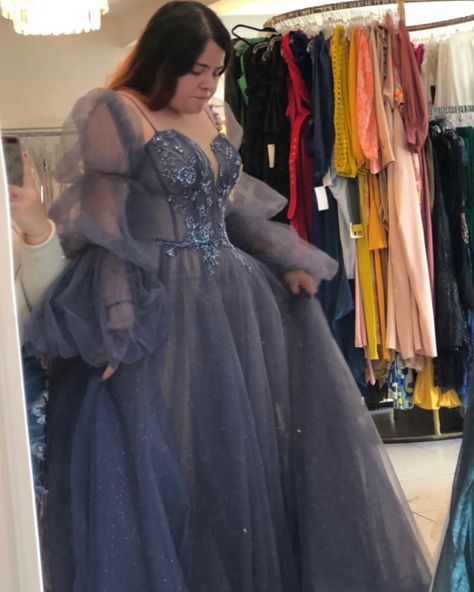 Dark Blue Prom Dress Plus Size, Masquerade Ball Gowns Blue, Midnight Masquerade Prom Dress, Plus Size Masquerade Dress, Midsize Prom Dress, Poofy Prom Dresses, Dark Blue Prom Dress, Blue Flowy Dress, Fairy Prom Dress