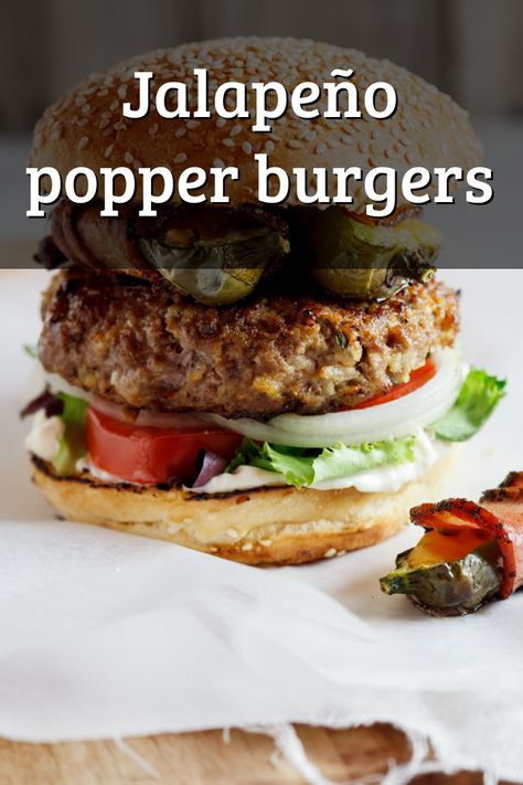 Jalapeño popper topped burgers are two favourites mashed together. Bacon-wrapped jalapeño poppers are the ultimate burger topping. Ultimate Burger, Bacon Wrapped Jalapeno Poppers, Bacon Wrapped Jalapenos, Jalapeño Poppers, Wrapped In Bacon, Burger Toppings, Burger Recipe, Shredded Lettuce, Jalapeno Poppers