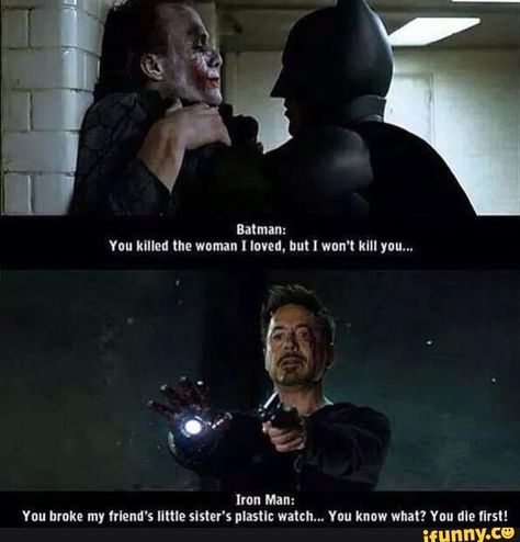 Tap to see the meme Funny Batman, Funny Marvel, Funny Marvel Memes, Dc Memes, Marvel Vs Dc, Dc Movies, Avengers Memes, Batman Movie, Batman Vs