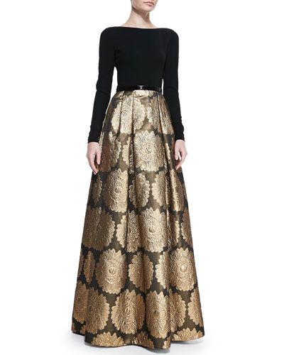 Theia long-sleeved jacquard dress with gold embellished skirt Jacquard Skirt, Salwar Kamiz, Indian Attire, Hijabi Fashion, Desi Fashion, Moda Vintage, Mode Hijab, Indian Designer Wear, Pakistani Fashion