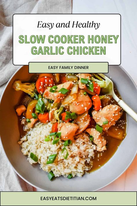 Slow Cooker Honey Garlic Chicken Clean Meals For Family, Easy Fall Dinners Healthy, Honey Garlic Chicken And Veggies, Healthy Crockpot Recipes Clean Eating, Chicken And Veggie Recipes, Crockpot Veggies, Slow Cooker Honey Garlic Chicken, Slow Cooker Chicken Healthy, Chicken Breast Slow Cooker