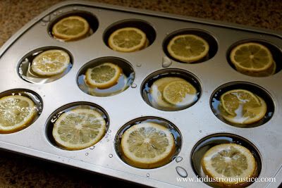 Lemon Ice Cubes, Freezing Lemons, Pizza Muffins, Frozen Lemon, Muffin Tray, Cupcake Pan, Muffin Tins, Lemon Slice, Lemonade Stand