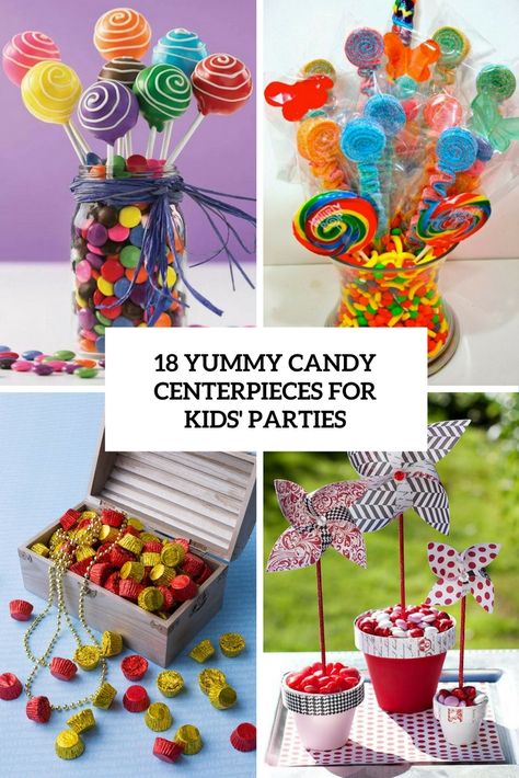 yummy candy centerpieces for kids parties cover Candyland Lollipop, Lollipop Centerpiece, Kids Party Centerpieces, Rainbow Centerpiece, Candy Table Decorations, Candy Centerpiece, Yummy Candy, Candy Centerpieces, Colorful Centerpieces