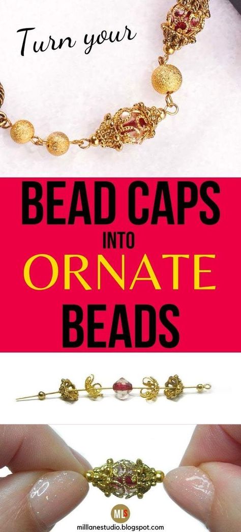 Diy Beading Projects, Bead Caps Ideas, How To Bead, Jewelry Findings Guide, Diy Jewlry, Jewellery Findings, Beaded Patterns, Bead Landing, Beaded Bead