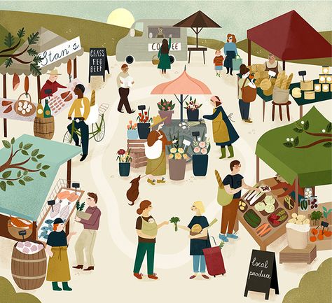 Summer Market illustration by ©Clare Owen. Represented by i2i Art Inc. #i2iart Market Illustration, Summer Marketing, Publicidad Creativa, Shop Illustration, Cooking Light, Nanotechnology, Editorial Illustration, Market Place, Food Illustrations