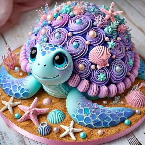 Turtle Cake Decoration, Sea Turtle Wedding Cake, Turtle Theme Cake Ideas, Turtle Bday Cake, Turtle Decorated Cake, Sea Turtle Cake, Turtle Birthday Cake, Snowman Cake, Bubble Guppies Birthday