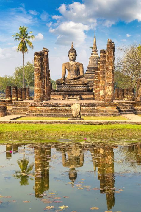 Wat Mahathat Temple In Sukhothai Historical Park,  Free Stock Photo and Image 211252330 Wat Mahathat, Outline Pictures, Historical Sculptures, Pond Landscaping, Park Photos, Buddhist Temple, Creative Images, Instagram Ads, Printing Business Cards