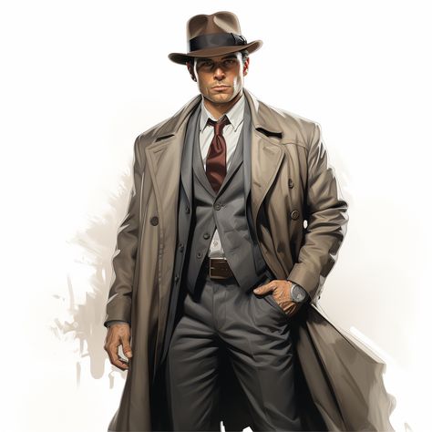 1920s Detective, Mafia Asthetic, 1940s Detective, Detective Character Design, Steampunk Detective, Fantasy Police, Call Of Cthulhu Character, Detective Oc, Call Of Cthulhu Game