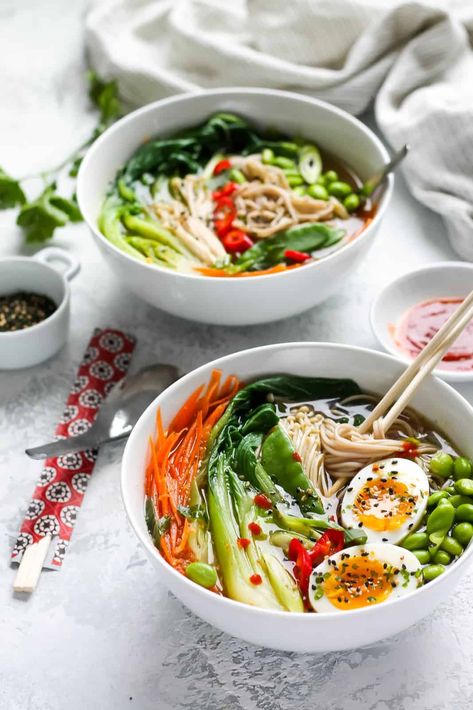 Easy Vegetable Ramen, Vegetable Ramen, Healthy Ramen, Vegetarian Ramen, Miso Broth, Easy Ramen, Japanese Diet, Ramen Noodle Bowl, Cibo Asiatico