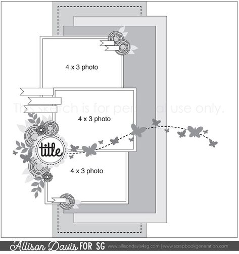 Scrapbook Sketches 12x12, Allison Davis, Scrapbook Generation, Scrapbook Design Layout, Photo Sizes, Page Maps, Scrapbook Layout Sketches, Once A Month, Photo Sketch