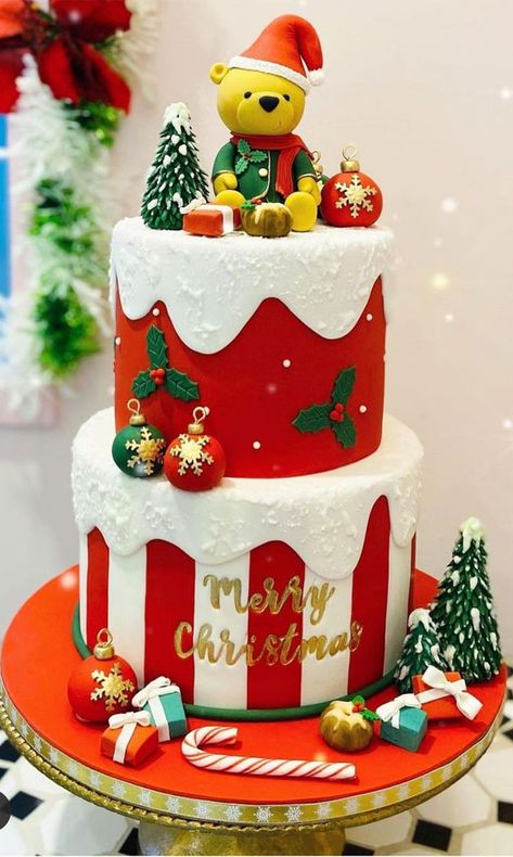 Red Christmas Cake, Winter Cake Ideas, Weeks Till Christmas, White And Red Christmas, Christmas Themed Cake, Best Christmas Desserts, Christmas Cake Designs, New Year's Cake, Xmas Cake