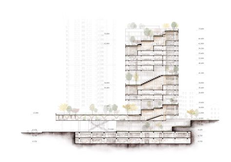 highrise building section Floor Plans Building, Section Building Architecture, Building Section Architecture, Architecture Section, High Rise Section, Building Section Drawing, High Rise Building Design Concept, Highrise Buildings Architecture, High Rise Building Concept