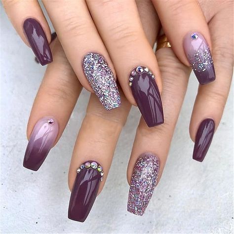 Cuffin Nails, Unghie Sfumate, Ombre Glitter, Purple Nail Designs, Diy Acrylic Nails, Purple Nail, Nagel Inspo, Nail Designs Glitter, Coffin Nails Designs