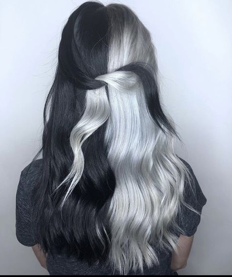 Half Colored Hair, Half Dyed Hair, Black And White Hair, Black White Hair, Vegas Hair, Half And Half Hair, Split Dyed Hair, White Hair Color, Hair Color Underneath