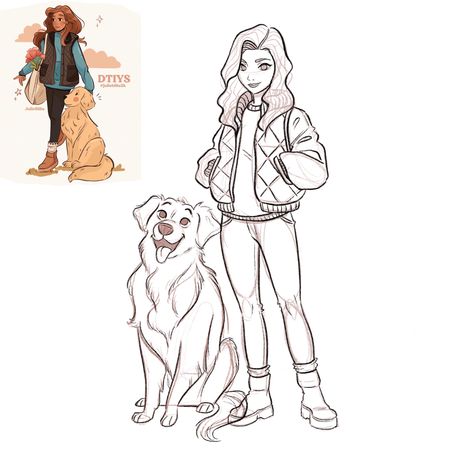 Person With Dog Poses Drawing, Cartoon Dog Drawing Character Design, Person And Dog Drawing, Woman And Dog Drawing, Person Walking Dog Reference, Holding Dog Pose Drawing, Dog And Person Drawing, Playing With Dog Drawing, Dog And Human Illustration