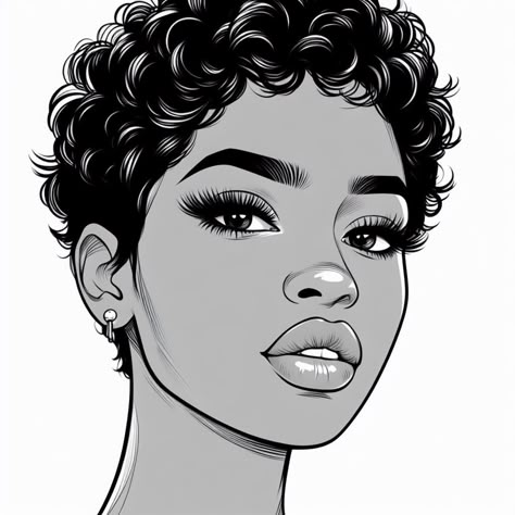 Black Woman Face Drawing Sketches, Girl With Afro Drawing, Drawing Of Black Women, Afro Art Drawings Easy, Sketches Of Black Women, Drawing Afro Hair, How To Draw Black Hairstyles, Drawing Black Hair, Draw Black Hair