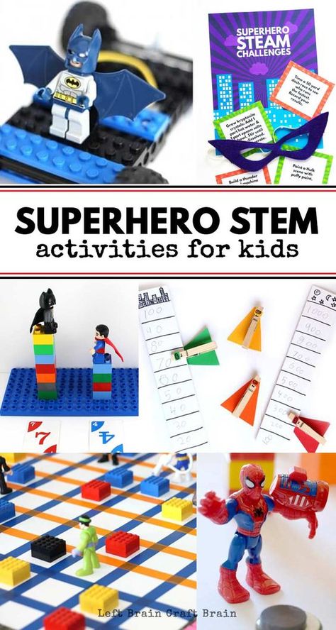 Inspire the superhero in your child with these fun Superhero STEM Activities that combine their favorite characters with science, coding, math, and more! Lego Stem Activities, Lego Stem, Super Hero Activities, Kids Stem Activities, Homeschool Stem, Stem Activities For Kids, Easy Stem, Stem Projects For Kids, Boredom Busters For Kids