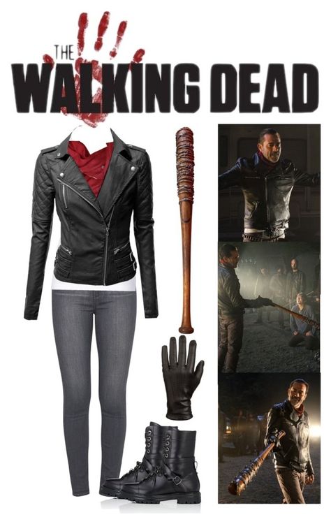 "Negan [The Walking Dead]" by musiclover55 ❤ liked on Polyvore featuring Paige Denim, Splendid, Lucille, Valentino and Hilts Willard Negan Halloween Outfit, Negan Twd Costume, Negan Costume Female, The Walking Dead Costumes, Negan Outfit, Twd Cosplay, Walking Dead Costume, Negan Cosplay, The Walking Dead Halloween