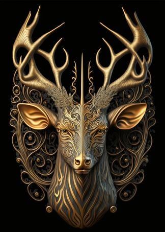 Art Deco Posters Prints, Metal Sculpture Wall Art, Animal Canvas Paintings, Pictures For Wall, King Painting, Golden Deer, Wolf Poster, Golden Art, Cuadros Star Wars