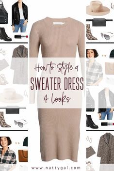 Dresses With White Sneakers, Knit Sweater Dress Outfit, Outfits For Summer 2023, Gray Sweater Dress Outfit, Black Sweater Dress Outfit, Sweater Dress Outfit Fall, Style A Sweater Dress, Sweater Dress Outfit Winter, Camel Sweater Dress