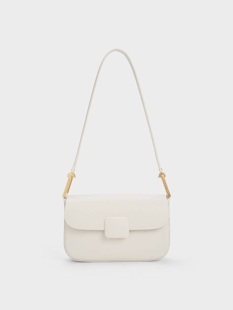 Charles And Keith Bags, Black Saddle Bag, Charles And Keith, White Shoulder Bags, Chic Crossbody Bag, Cream Bags, Hobo Tote Bag, White Shoulder Bag, Girly Bags