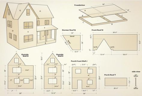 Dollhouse Woodworking Plans, American Girl House, Wooden Dollhouse Kits, Canadian Woodworking, Cardboard Dollhouse, Pola Kotak, House Template, Doll House Plans, Seni Dan Kraf