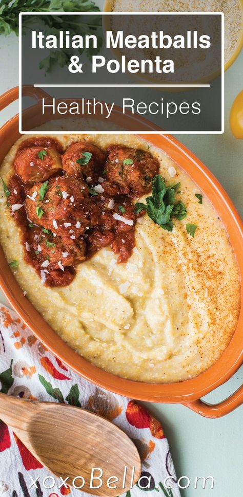 Meatballs And Polenta, Polenta Healthy, Gluten Free Meatballs, Meatball Dinner, Gluten Free Dinner Easy, Polenta Recipes, Italian Meatballs, Gluten Free Recipes For Dinner, Roasted Tomato