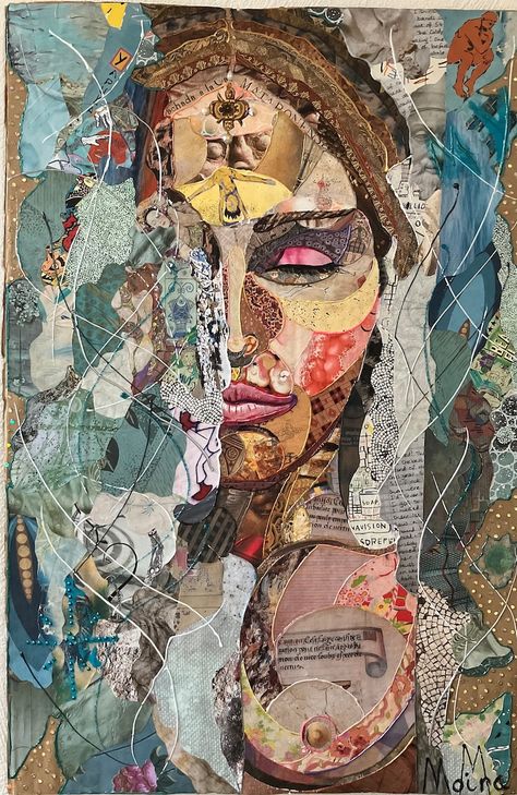 Work of Art, Woman Portrait, Collages on Cardboard. Unique Painting Entirely Handmade. - Etsy Mexico Contemporary Portrait Art, Multimedia Self Portrait, Collage Artists Contemporary, Multimedia Collage Mixed Media, Portrait Composition Ideas, Multimedia Portrait, Multimedia Collage, Multimedia Painting, Paper Mosaics