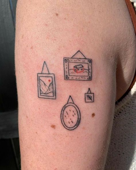 Funky Tattoos, Framed Tattoo, Handpoke Tattoo, 4 Tattoo, Парные Тату, Tiny Tattoo, Poke Tattoo, Dainty Tattoos, Aesthetic Tattoo