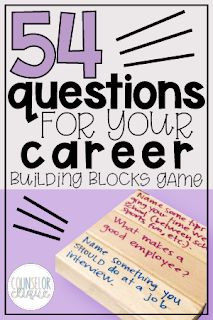 54 Questions for Your Career Building Blocks Game-- Use this resource in a classroom setting or a small group to have fun and build some confidence around job interviews! Career Readiness High School, Career Building, High School Counseling, Career Readiness, Counseling Lessons, Career Day, Career Exploration, Counseling Activities, High School Classroom