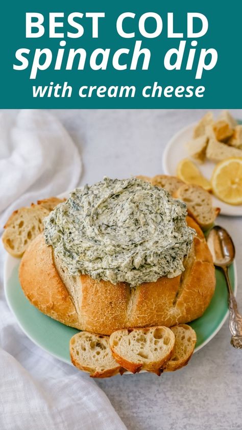 Spinach Dip Recipe Easy, Cold Spinach Dip, Spinach Dip Cold, Easy Spinach Dip, Spinach Cream Cheese, Best Spinach Dip, Spinach Cheese Dip, Ranch Powder, Cream Cheese Spinach