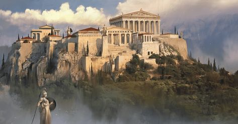 Acropolis in Athens (Artist's Impression) (Illustration) - Ancient History Encyclopedia Classical Aesthetic, Classical Greece, Luxury Architecture, Bangunan Minecraft, Athens Acropolis, Rome Antique, Grece Antique, Roman Architecture, Athena Goddess