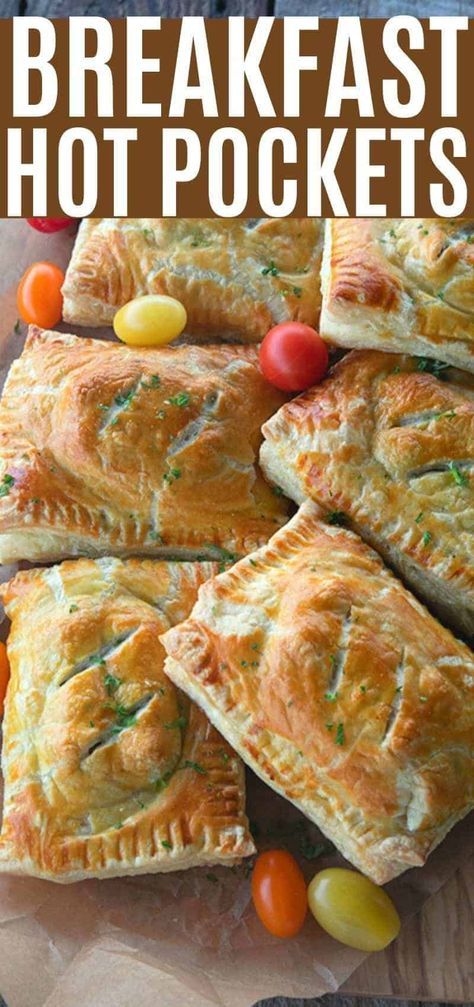 Breakfast Hot Pockets: puff pastry filled with cheesy scrambled eggs and sausage links. Homemade Breakfast Hot Pockets, Breakfast Hot Pockets, Breakfast Puff Pastry, Hot Pocket Recipes, Breakfast Pockets, Cheesy Scrambled Eggs, Breakfast Sausage Links, Blue Barn, Weekday Breakfast