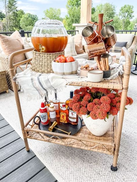 Fall Brunch Wedding Shower Ideas, Apple Cider Bar Sign, Classy Fall Party Decor, Apple Cider Kit Gift, Fall Theme House Warming Party, Apple Cider Bar Cart, Apple Cider And Donut Bar, Hosting Fall Party, Fall Baby Shower Apple Cider Bar