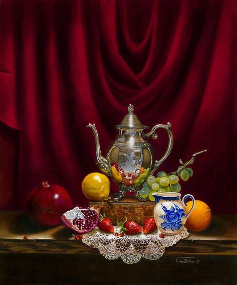 Teapot Painting, Tutorial Acrylic Painting, Red Art Painting, Drapery Drawing, Fruits Painting, Colorful Landscape Paintings, Violin Art, Still Life Pictures, Illusion Drawings