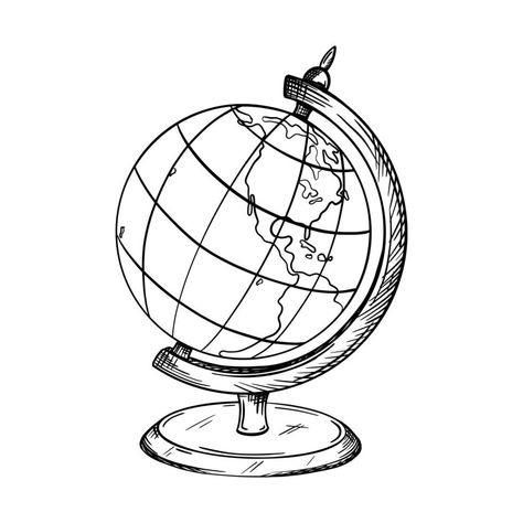 Vintage Globe Illustration, World Globe Illustration, Globe Outline, Globe Tattoo, Globe Drawing, School Presentation, Globe Tattoos, Spinning Globe, Shading Drawing