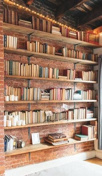 Manhattan Loft, Look Wallpaper, Dog House Diy, Home Library Design, Bookshelves Diy, Home Libraries, Library Design, Corner Shelves, Home Library