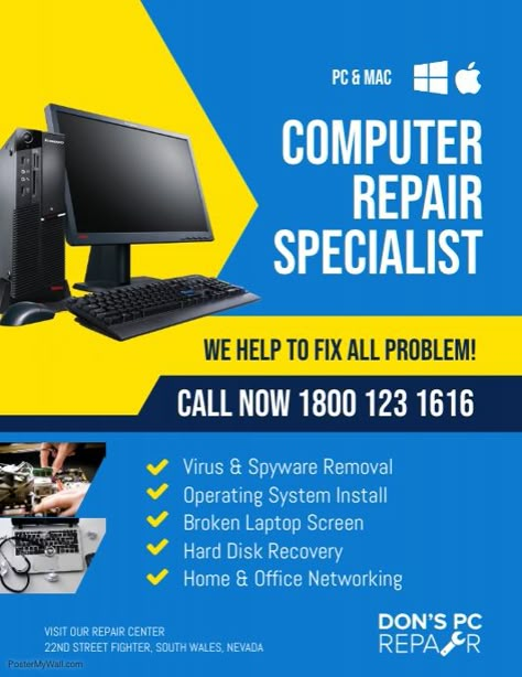 Computer Repair & Services Flyer Template Computer Services Banner, Computer Banner Design, Computer Shop Design, Computer Poster Design, Computer Poster, Computer Repair Business, Computer Repair Shop, Shop Banner Design, Computer Logo