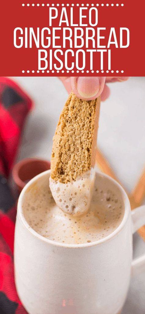 Looking for a festive gluten and grain free treat? These Paleo Gingerbread Biscotti are the perfect crunchy, delicious holiday cookie! #paleo #glutenfree #grainfree #healthy #dairyfree #christmas #gingerbread Chocolate Covered Banana Bites, Paleo Gingerbread, Gingerbread Biscotti, Brownie Ideas, Strawberry Oatmeal Bars, Blueberry Crumble Bars, Almond Joy, Free Meal, Holiday Cookie