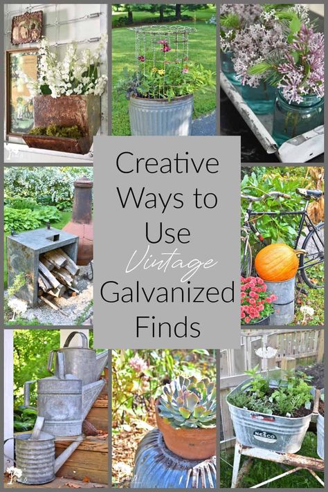 Creative ideas for using galvanized buckets and vintage containers in your home decor, indoors and out. Old galvanized finds are the backbone of vintage farmhouse decor; make sure you're using them to their full potential! #galvanized #buckets #oldpails #vintagedecor #farmhouse #containerideas Galvanized Bucket Decor, Metal Bucket Decor, Galvanized Tub Planter, Vintage Modern Decor, Metal Wash Tub, Galvanized Wash Tub, Bucket Decor, Farmhouse Cottage Decor, Tin Planters