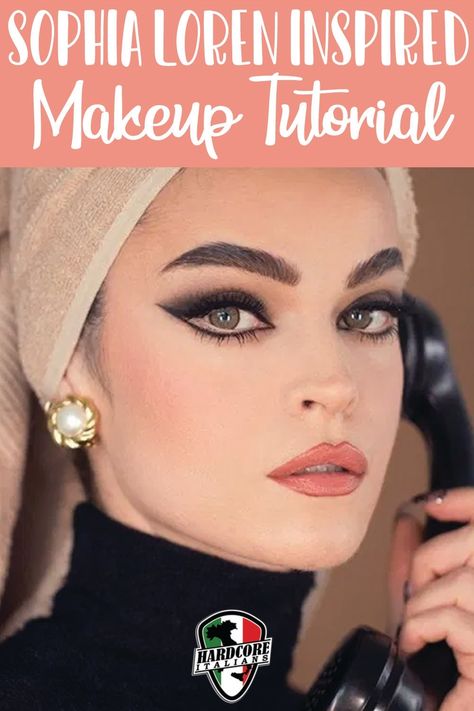 70s Cat Eye Makeup, 60s Italian Makeup, Sophia Loren Eye Makeup Tutorial, Sofia Loren Makeup Tutorial, 50s Fashion Sophia Loren, Strong Cat Eye Makeup, Vintage Cat Eye Makeup, 1960s Italian Makeup, Retro Cat Eye Makeup