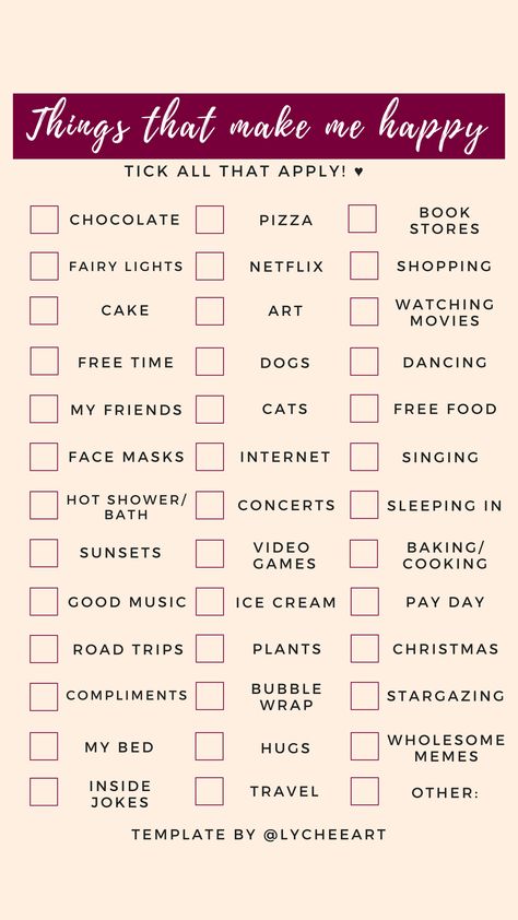 things that make me happy - for more story templates head to @lycheeart on instagram ♥️ Snapchat Question Game, Snapchat Questions, Chocolate Pizza, Instagram Story Questions, Instagram Questions, Bingo Template, Instagram Challenge, What To Do When Bored, Friend Challenges