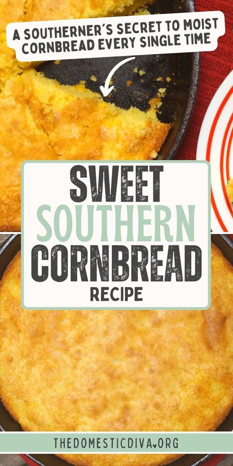 Easy Sweet Southern Cornbread Recipe Cornbread Recipe With Corn, Southern Sweet Cornbread, Sweet Jiffy Cornbread, Easy Southern Cornbread, Cajun Cornbread, Sweet Cornbread Recipe, Recipe With Corn, Jiffy Recipes, Southern Cornbread Recipe