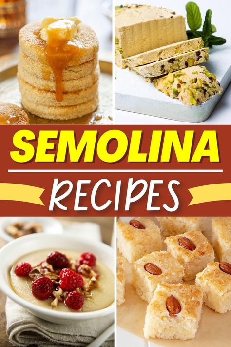 Not sure what to do with all that leftover semolina? From cakes & puddings to pizza & pasta, these semolina recipes will make you want to buy another bag! Recipes Using Semolina, Seminola Flour Recipes, Semolina Recipe Healthy, Recipes With Semolina Flour, Semolina Pudding Recipes, Semolina Recipe Desserts, Semolina Flour Recipes, Recipes With Semolina, Ghughra Recipe