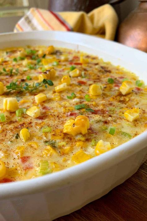 My best Southern Corn Pudding is farm to table fare, accompanying everything from grilled steak to the Thanksgiving dinner turkey! Holiday dinners are not the only meals deserved of a great side dish. Right now, seasonal ingredients like corn and tomatoes keep my summer dinner menu lively and fresh, and with only a few minutes of prep required to garner that perfect side dish!The start of any solid southern corn pudding recipe is a combination of fresh corn, cream-style corn, sour cr… Make Ahead Casserole Recipes, Southern Corn Pudding, Southern Corn, Corn Pudding Casserole, Thanksgiving Casserole Recipes, Sweet Corn Pudding, Grilled Corn Recipes, Easy Holiday Side Dishes, Thanksgiving Casserole