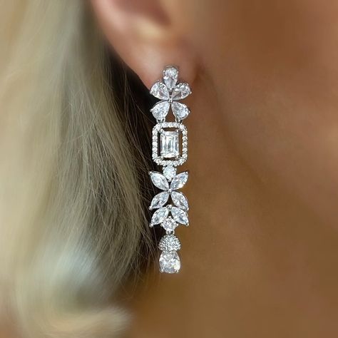 Diamond Ball Earrings, Beautiful Diamond Earrings, Diamond Earrings Design, Drop Earrings Silver, Red Carpet Ready, Long Drop Earrings, Latest Jewellery, Stunning Earrings, Silver Drop Earrings